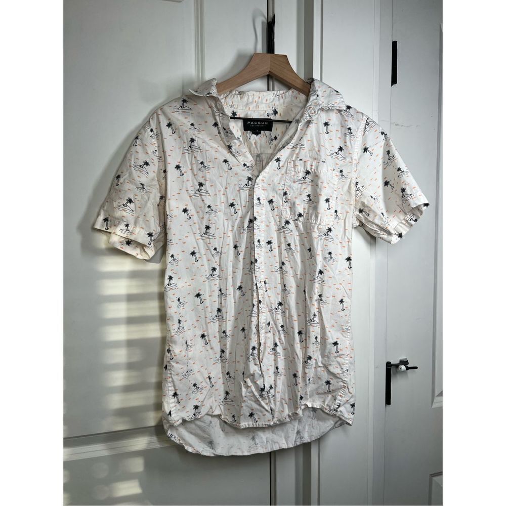 PACSUN short sleeve button up white tropical shirt mens R515